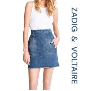 ZADIG & VOLTAIRE Juny Bleu Denim Mini Skirt, Size 36.